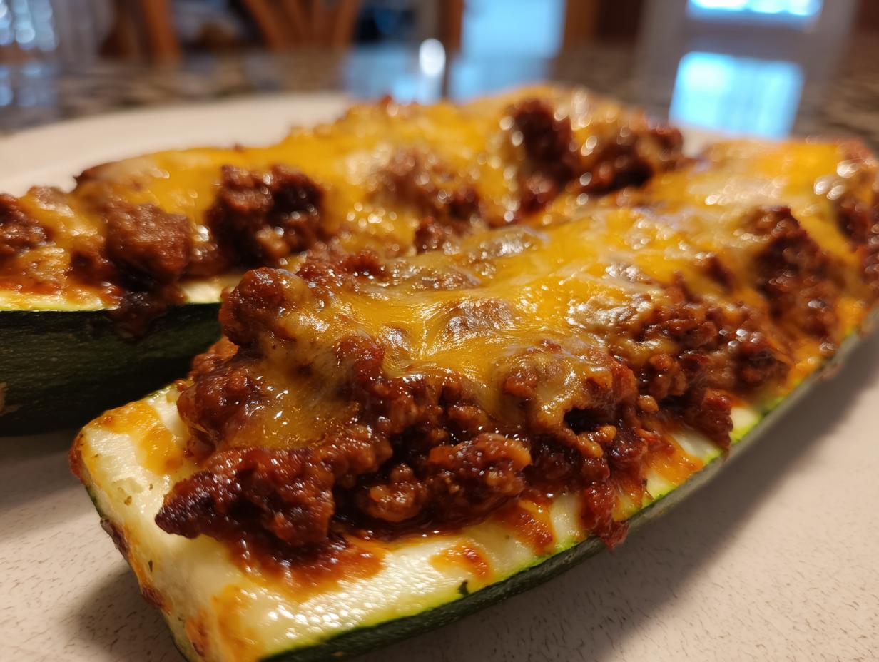 1 Recipe: Amazing Beef Zucchini Boats (Cheddar)
