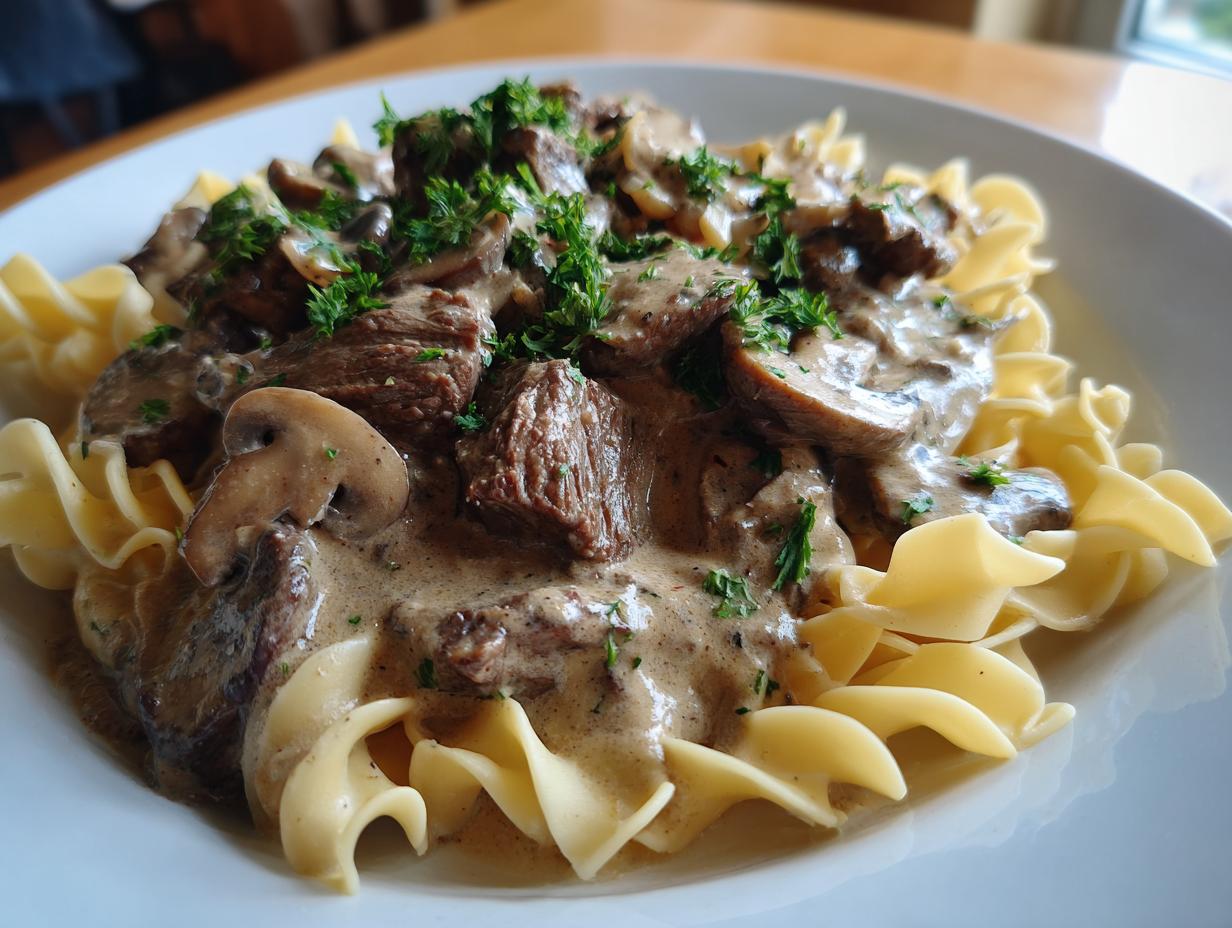 Unforgettable Beef & Mushroom Stroganoff (No Wine) Recipe: 1 Dish