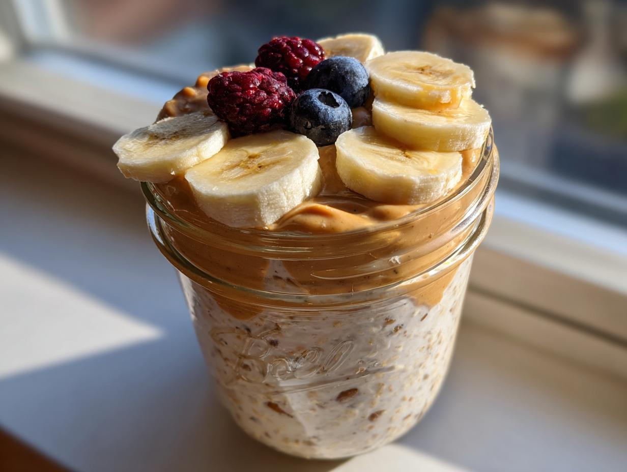 Lose Weight with 4 Ingredients: Overnight Protein Oats (Peanut Butter)