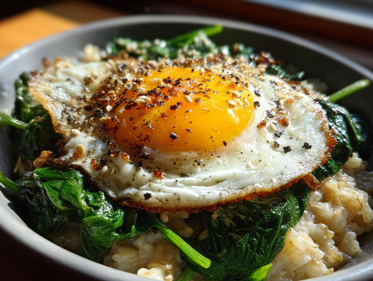 Unbelievably Good: 1 Savory Oatmeal with Egg & Spinach