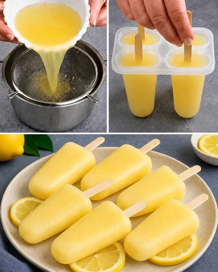 Ghiaccioli al limone 1 Deliziosi ghiaccioli al limone fatti in casa, rinfrescanti e facili da preparare.