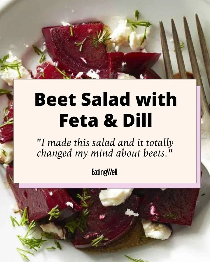 Greek Beet Salad with Feta and Dill 1 Colorful Greek beet salad topped with feta cheese and fresh dill