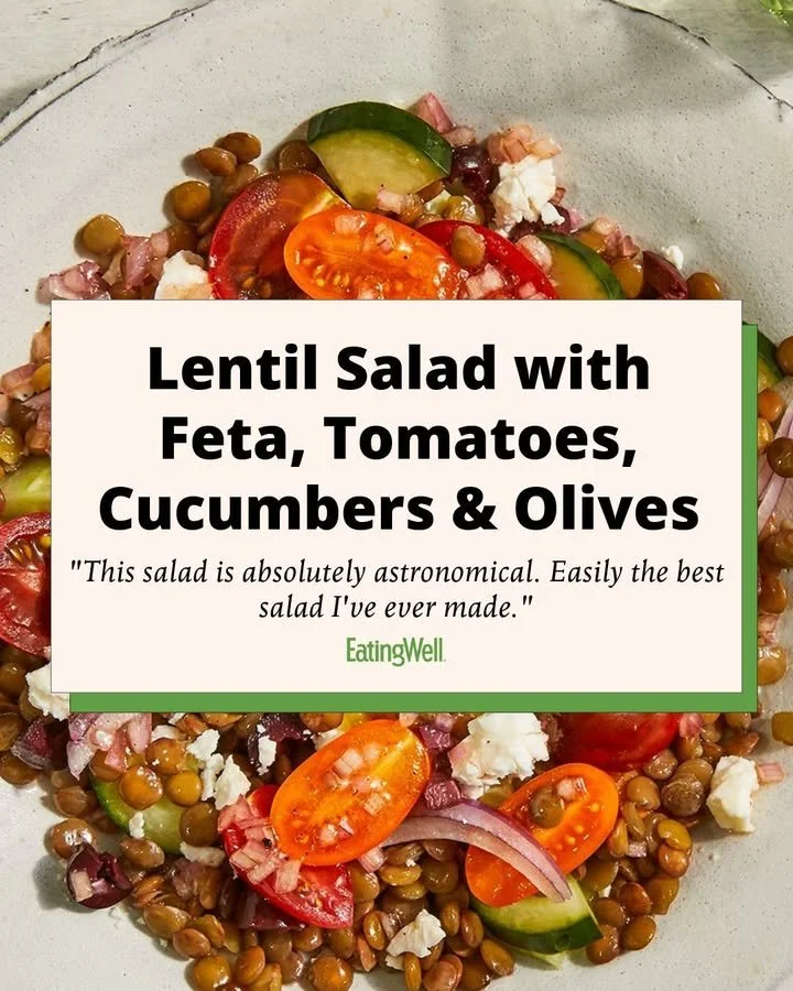 Mediterranean Lentil Salad Recipe with Feta 1 Mediterranean Lentil Salad with Feta topped with fresh herbs and vegetables
