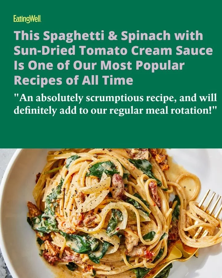 Minute Spaghetti & Spinach with Sun-Dried Tomato Cream Sauce Recipe 1 Minute spaghetti and spinach with sun-dried tomato cream sauce dish