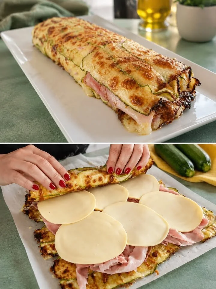 Rotolo di Zucchine al Formaggio Filante 1 Rotolo di Zucchine al Formaggio Filante appena sfornato, ricco di sapore e cremosità.