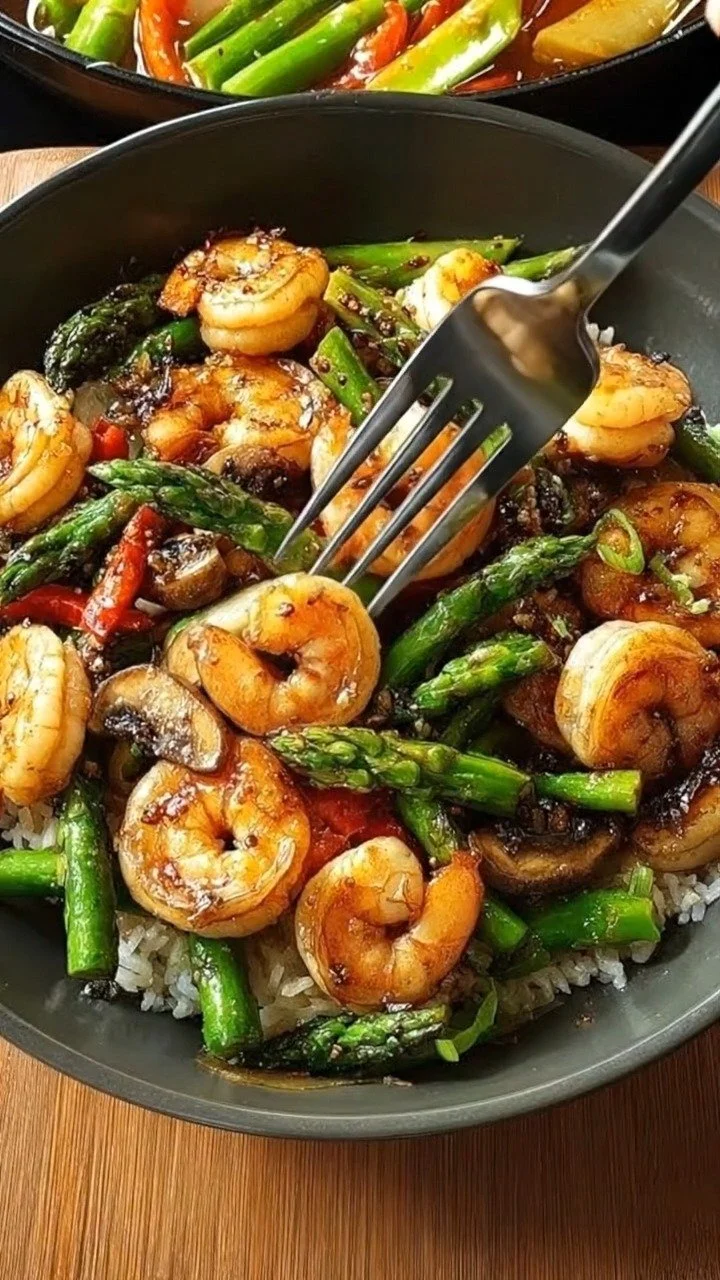 Shrimp and Asparagus Mushroom Stir-Fry