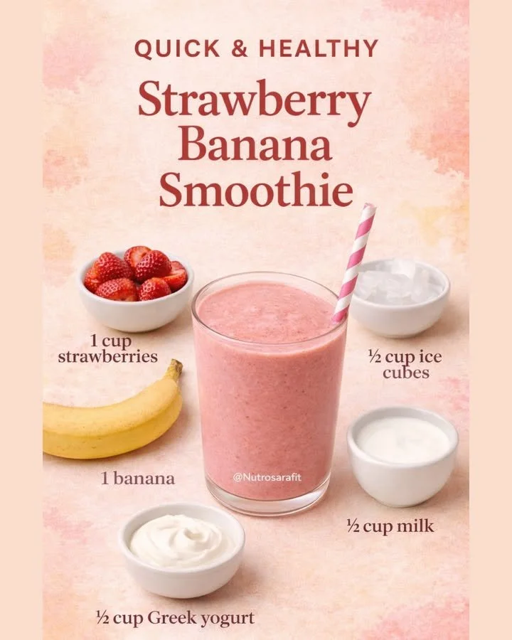 Strawberry Banana Smoothie: Quick, Healthy Breakfast in Minutes 1 Fresh strawberry banana smoothie in a glass, perfect for a quick breakfast.