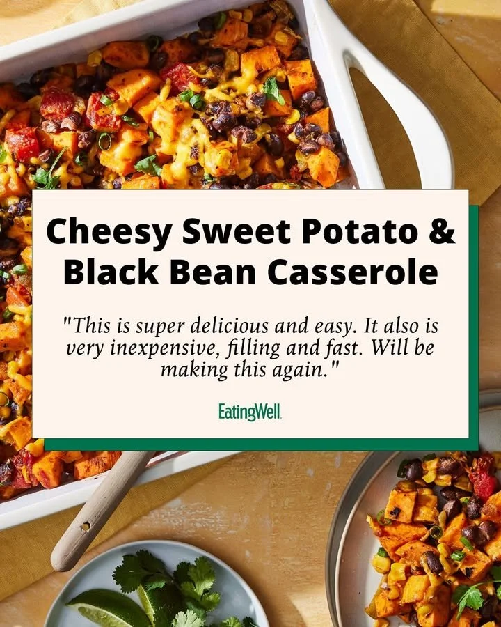 Sweet Potatoes and Black Beans Vegetarian Casserole with Green Chiles 1 Sweet Potatoes and Black Beans Vegetarian Casserole topped with Green Chiles