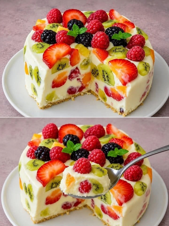 Torta Fredda alla Frutta: Ricetta Facile 1 Torta Fredda alla Frutta con ingredienti freschi e colorati
