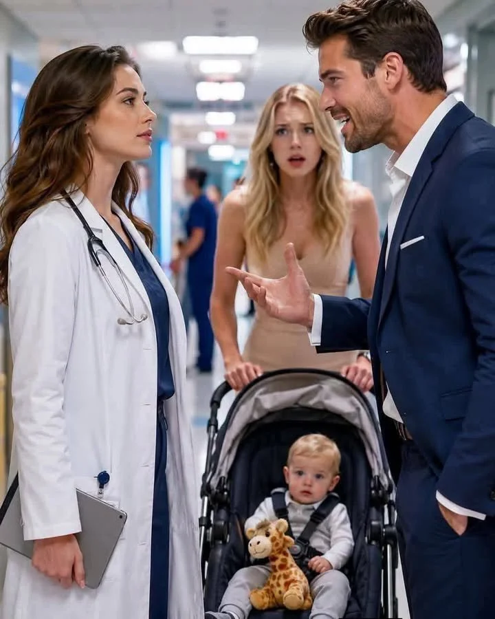 Ex-husband boasts about a one-year-old son with his close friend in the hospital corridor; Samar collapses as a man enters