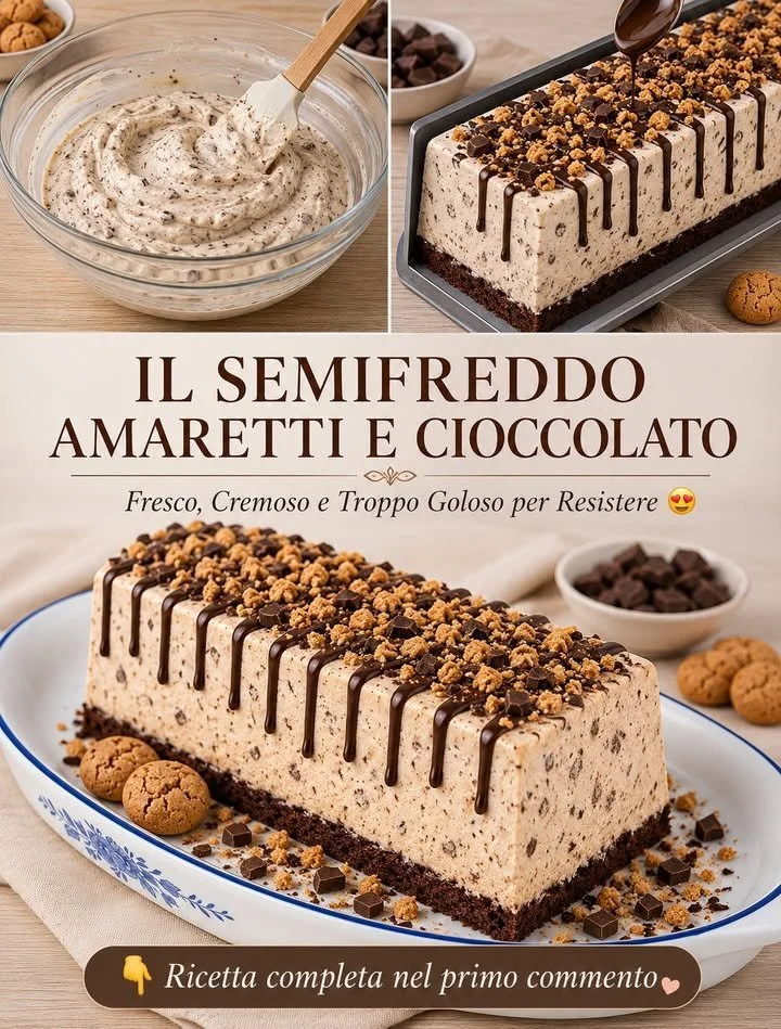 Semifreddo al Cioccolato e Amaretti: il Dessert Cremoso che Conquista al Primo Assaggio 🍫🤎